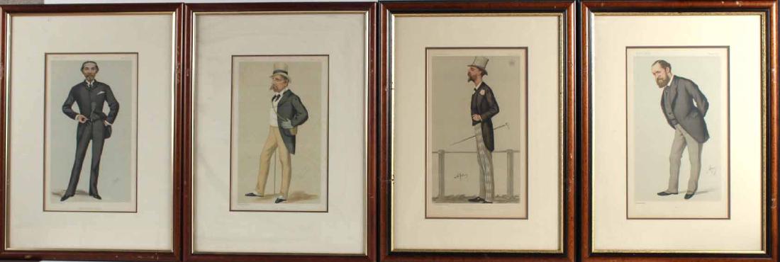 Four Vanity Fair Prints of Men and Fashion: Comprising "Good Looks," "The Baroness's Husband," "War," "The Earl and The Doctor". 13"h x 8"w