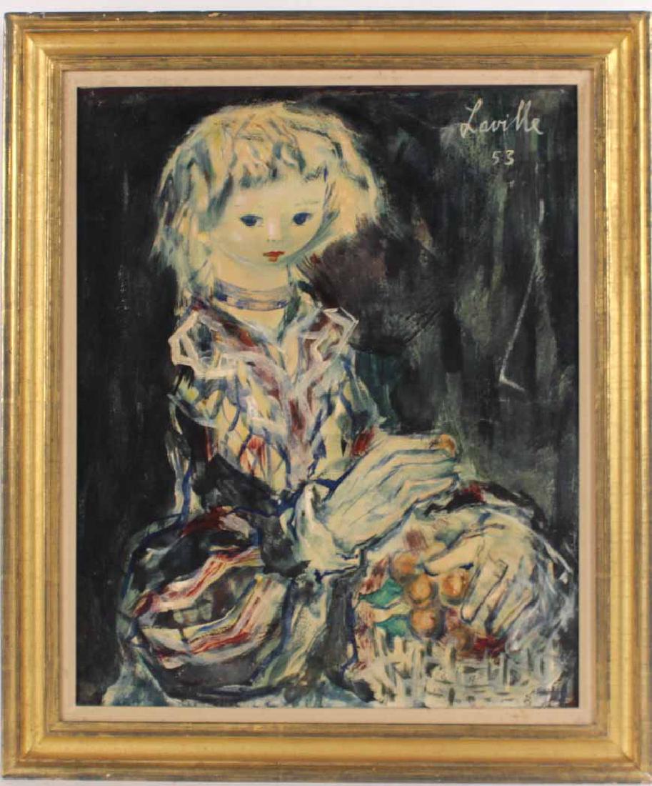 Oil on Canvas, Henri Laville, Abstract Girl: (French b. 1916) 22"h x 17"w