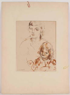 Hand Colored Etching, William Meyerowitz, Figures: (American 1887-1981) Mother and child. 10"h x 8"w