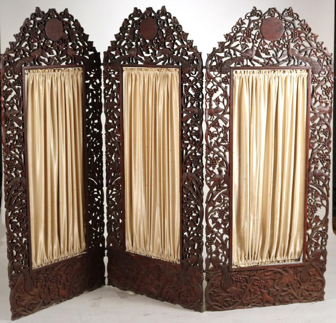 Carved Hardwood Three Panel Screen (1 of 6)
