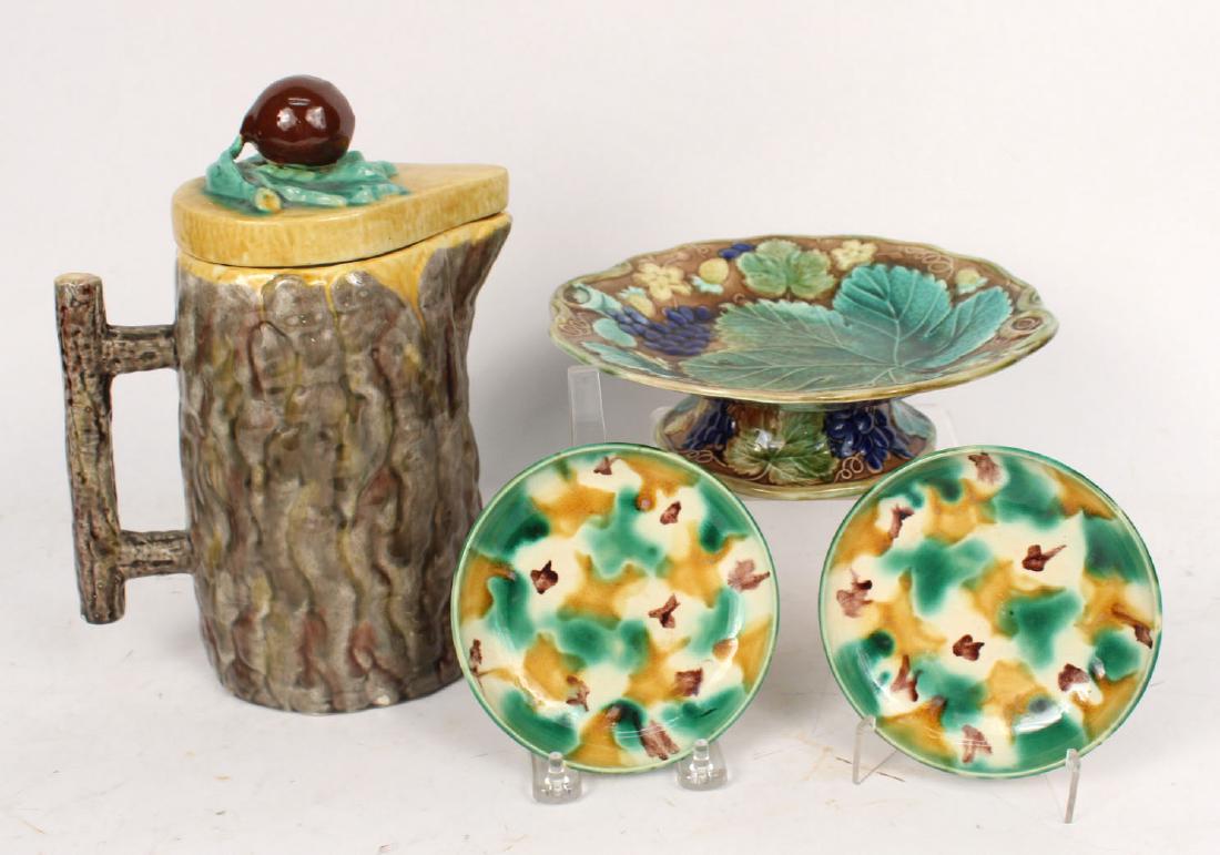 MAJOLICA PITCHER AND FOOTED DISH (1 of 7)