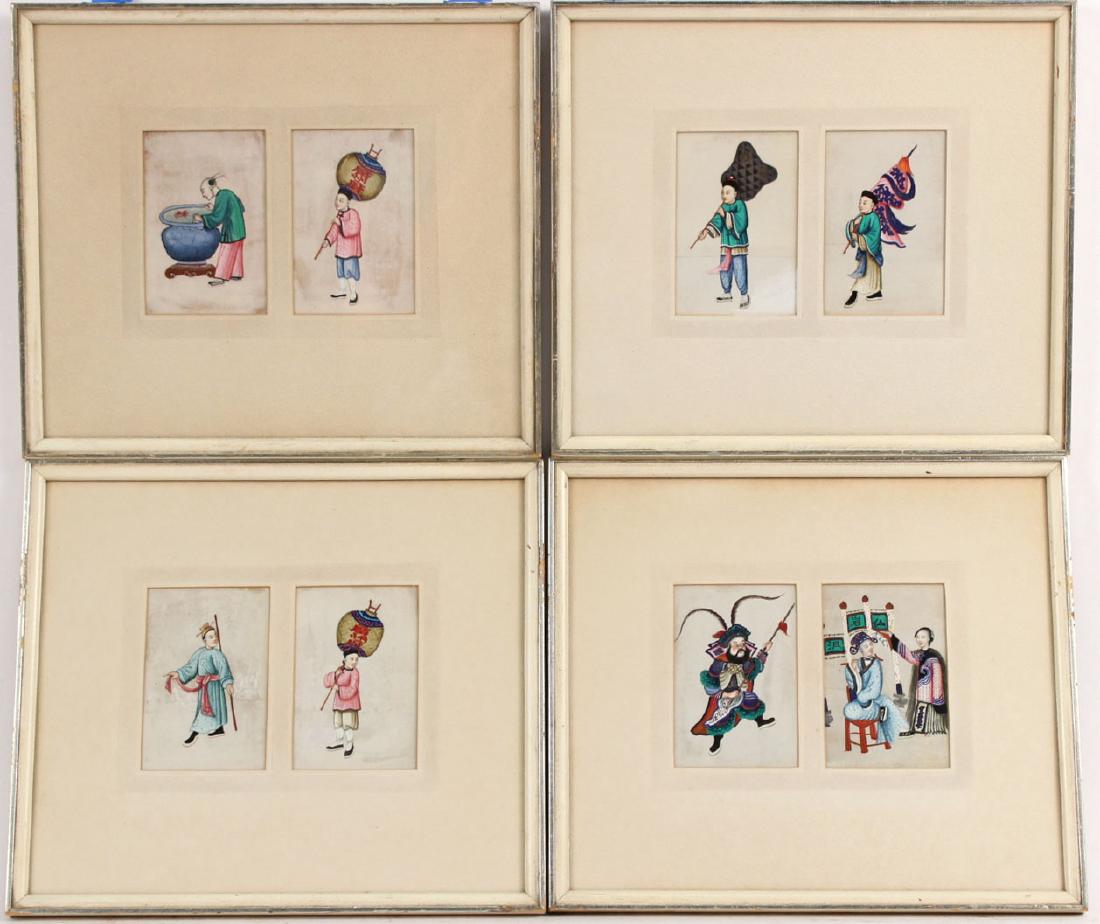 FOUR FRAMED PAINTINGS ON RICE PAPER (1 of 8)