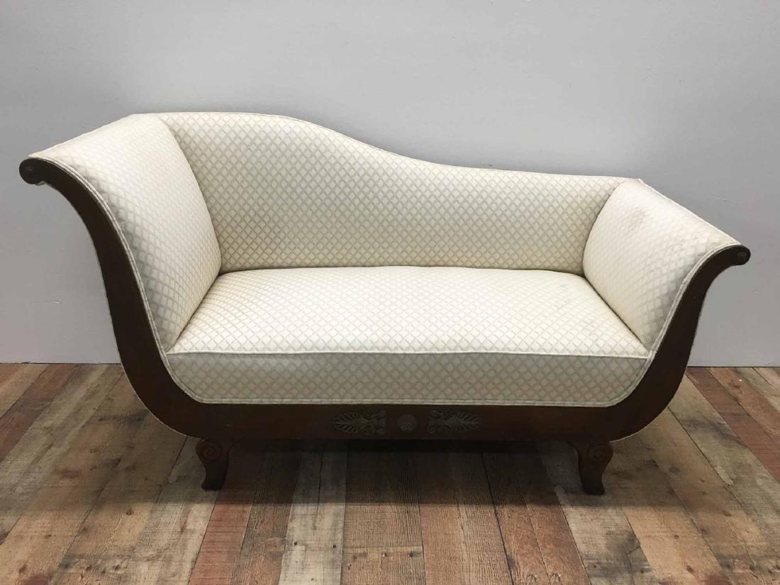 UPHOLSTERED RECAMIER: Ormolu mounted Recamier having white upholstery