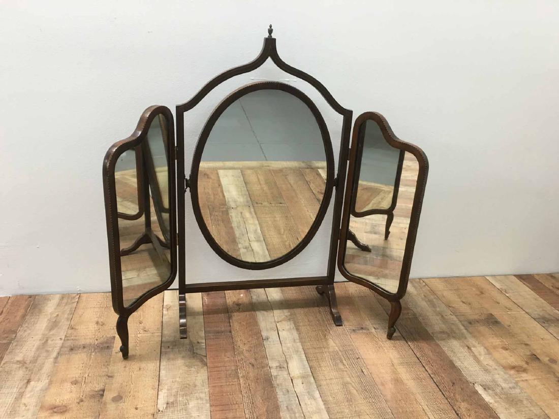 THREE PANELED MAHOGANY INLAID SCREEN (1 of 2)