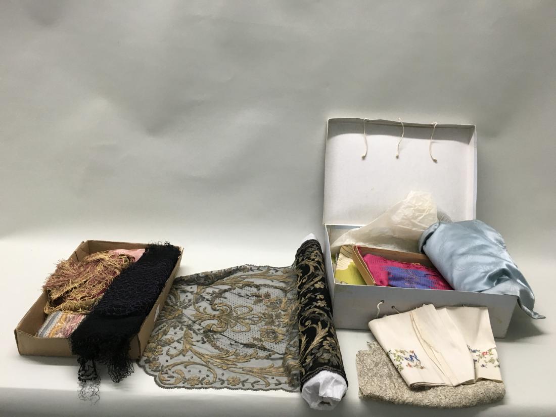 BLACK LACEWORK TABLE RUNNER AND ASSORTED FABRIC (1 of 3)