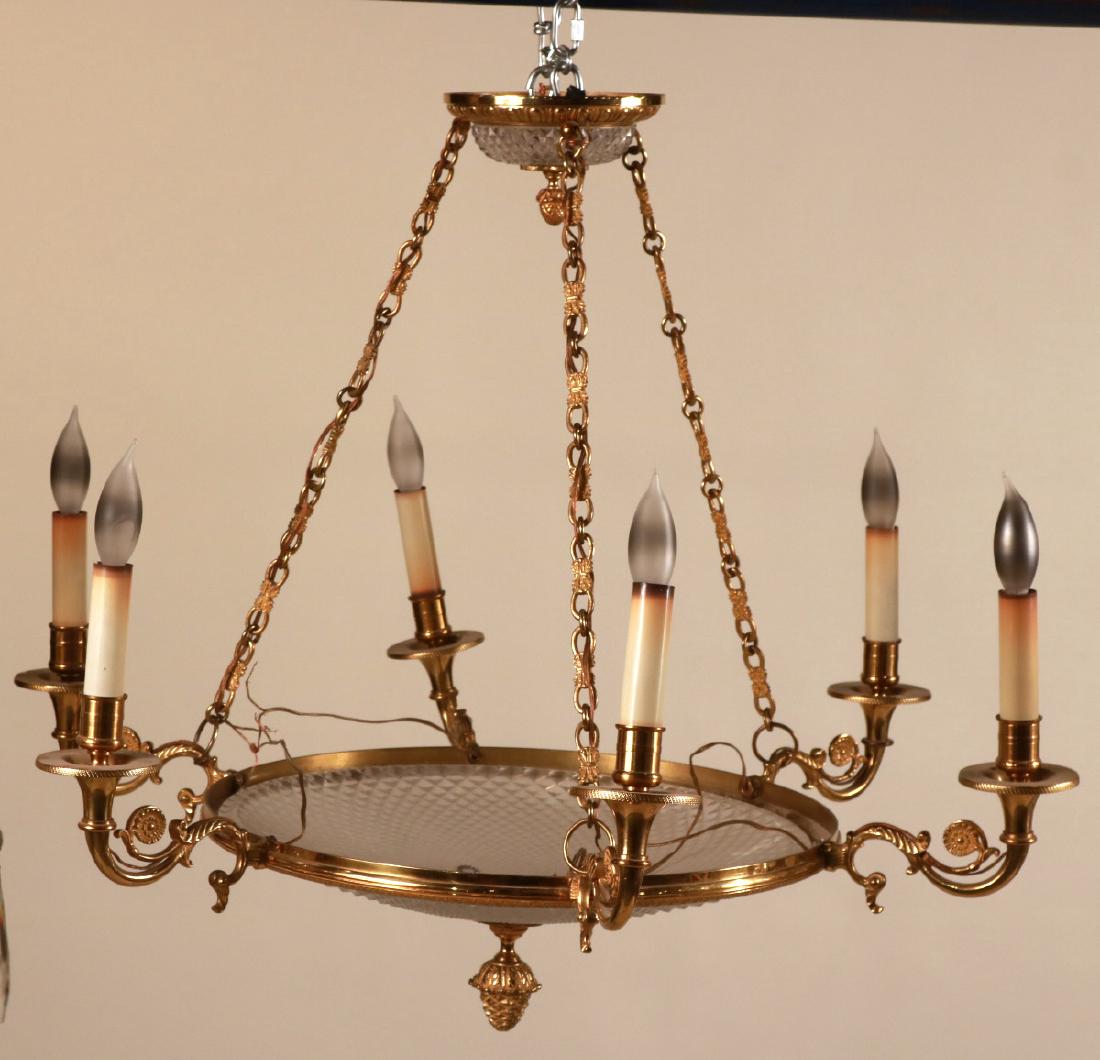 Neoclassical Style Gilt-Metal & Glass Chandelier (1 of 4)