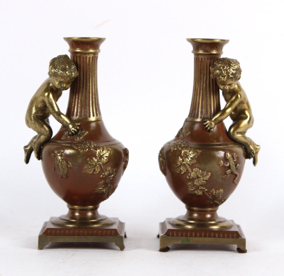 Pair of Gilt-Bronze Vases, with Putti Handles (1 of 5)
