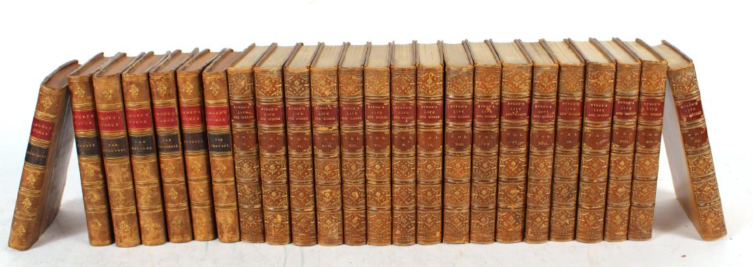 Seventeen Leather-Bound Volumes of Byron's Works (1 of 7)