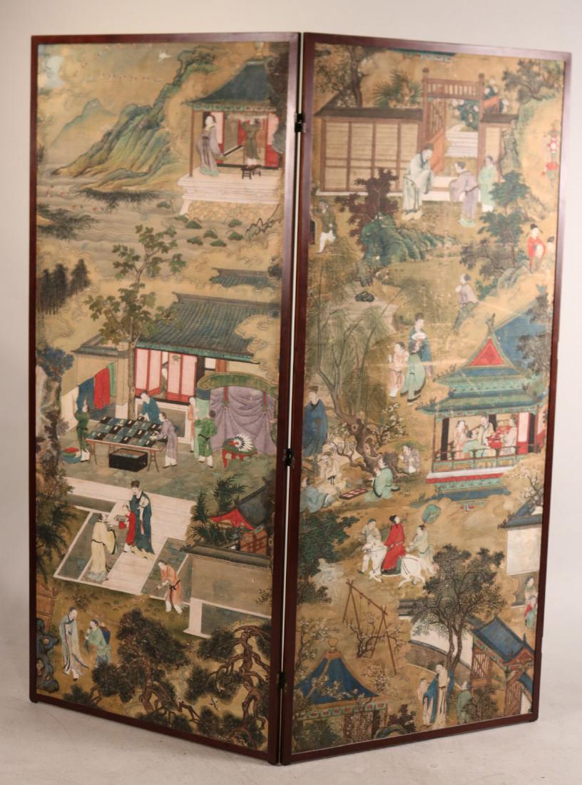 Chinese Polychrome-Painted Two Panel Screen (1 of 9)
