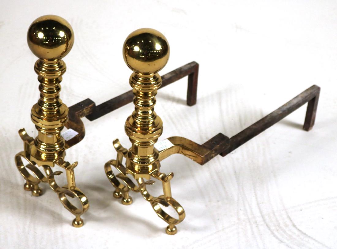 Pair of Brass Ball-Top Andirons (1 of 4)