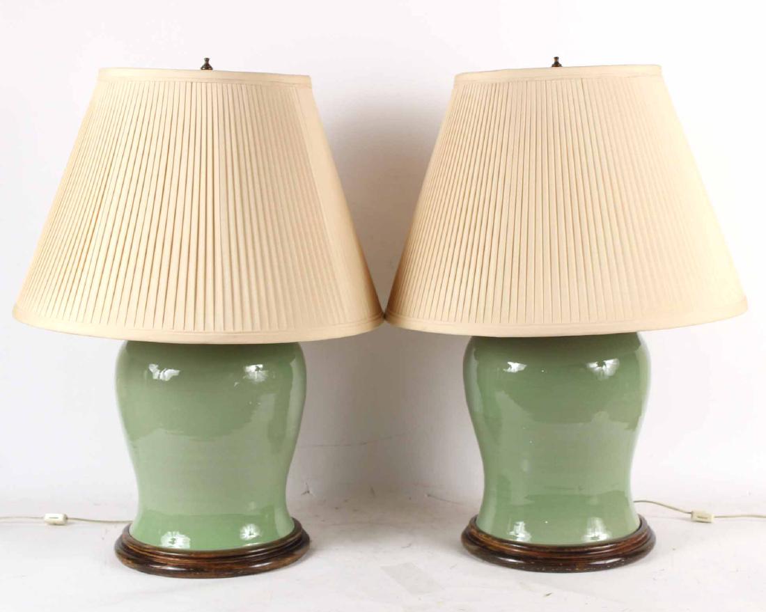 Pair of Green Glazed Baluster Form Table Lamps (1 of 4)