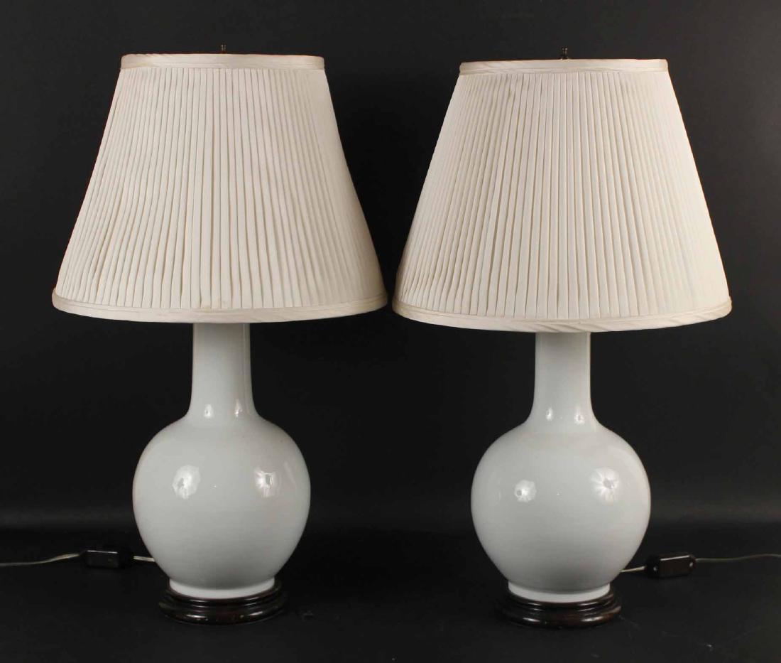 Pair of Goose Neck Form White Glazed Table Lamps (1 of 5)
