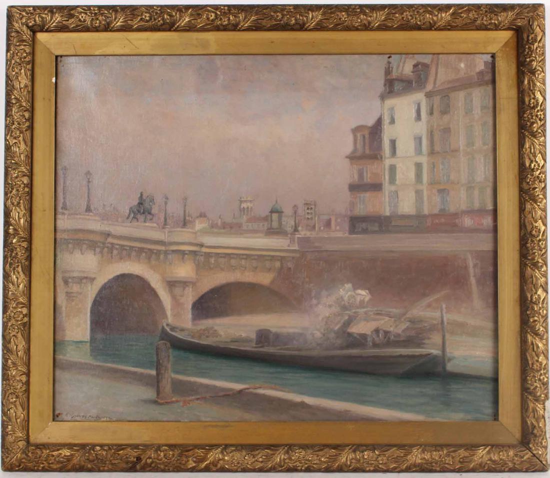 Oil on Canvas, Parisian Canal Scene, Eli Harvey (1 of 9)