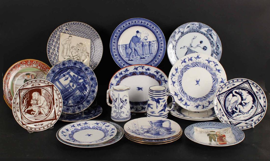 Group of Transfer Decorated Plates and Bowls: Including Minton, Wedgwood, Copeland. 19 pieces. 10 1/4"d