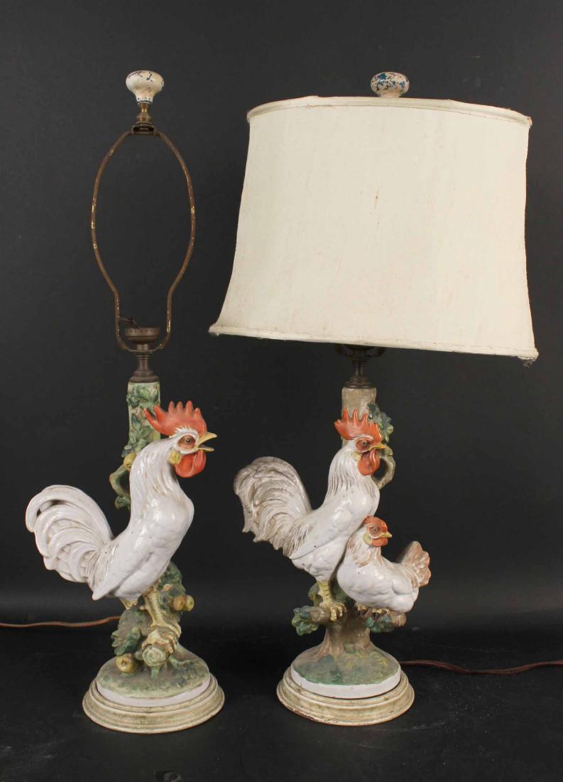 Two Ceramic Rooster Figures Mounted as Lamps (1 of 6)