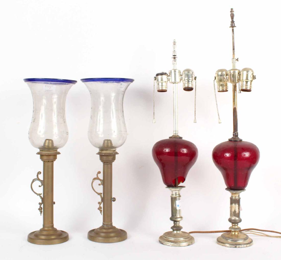 Pair of Silver Plated and Ruby Glass Table Lamps (1 of 8)