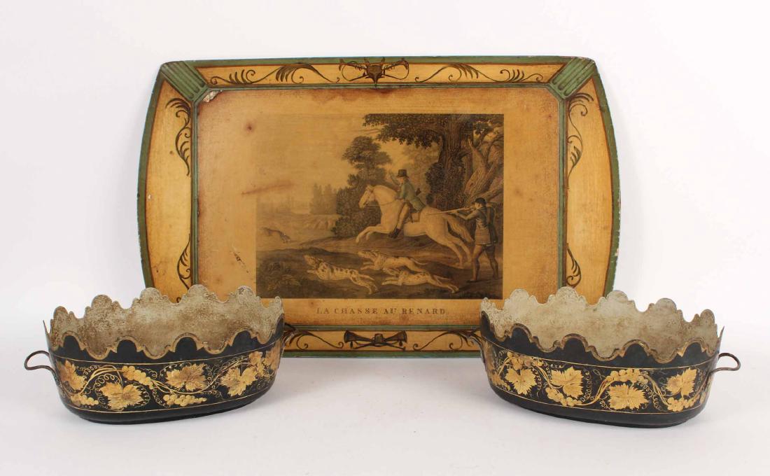 Pair of Black and Gilt Tole Cache Pots (1 of 10)