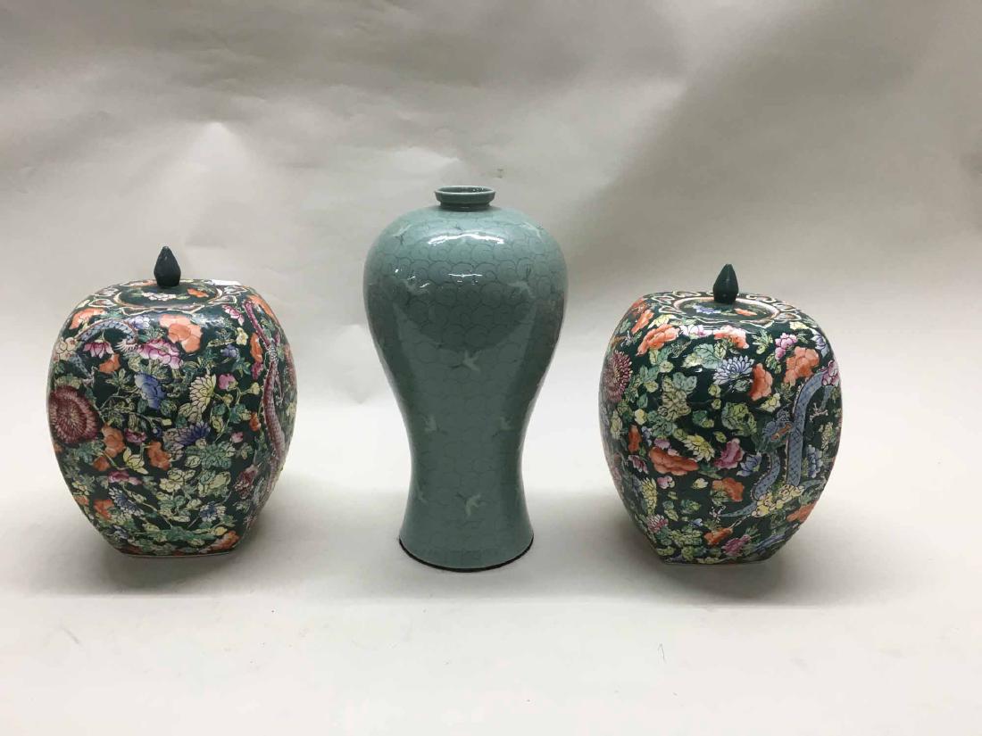 ORIENTAL COVERED JARS AND VASE (1 of 3)