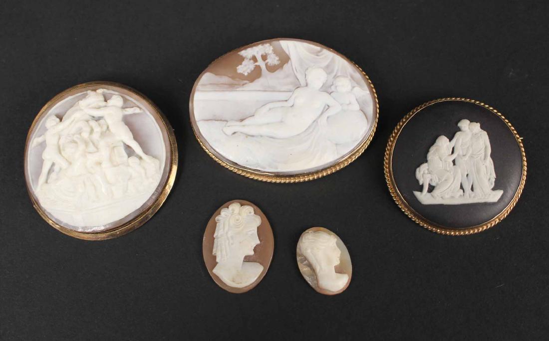 Oval Gold Mounted Carved Shell Cameo Brooch (1 of 10)