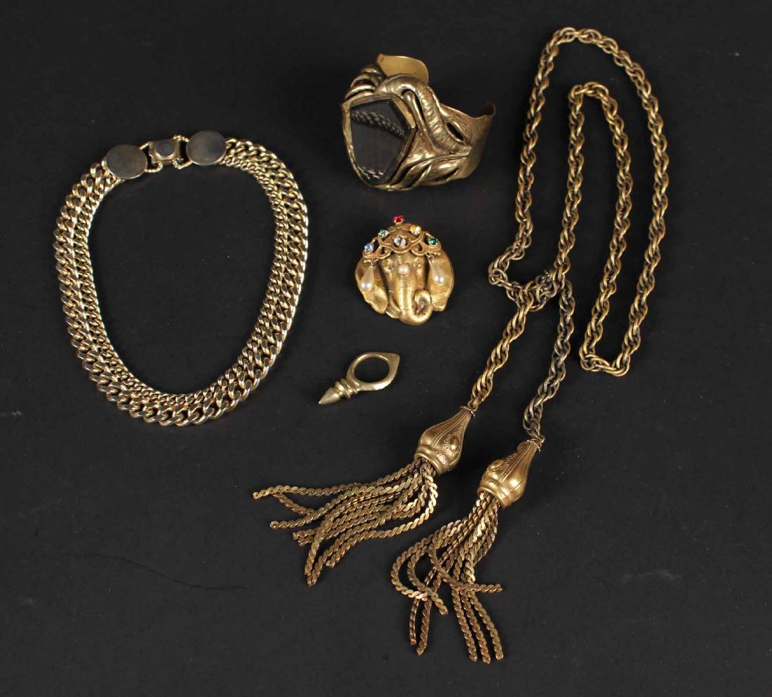 Brass Gold Tone Hardstone Cuff Bracelet (1 of 8)