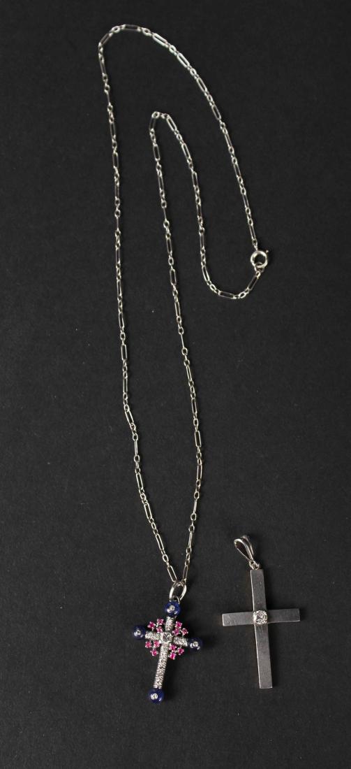 White Gold Diamond Sapphire Ruby Cross Pendant (1 of 6)