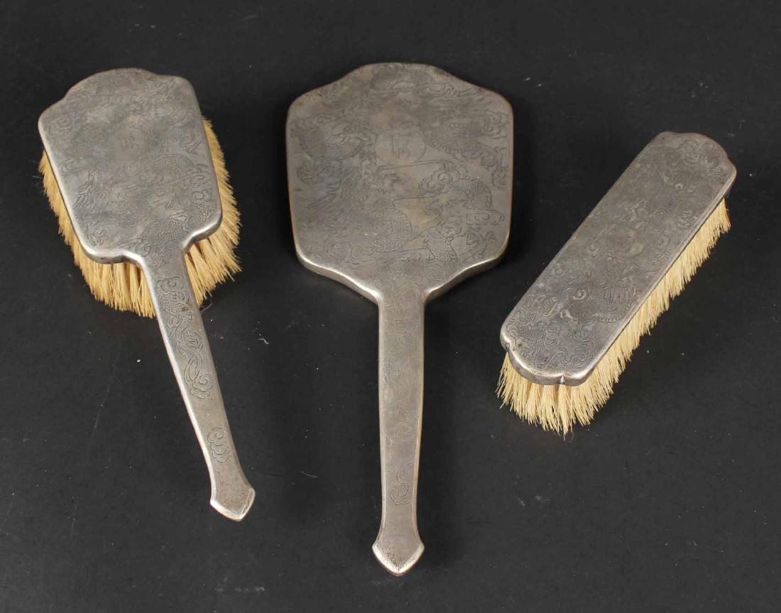 Three Piece Chinese Export Silver Dressser Set (1 of 9)