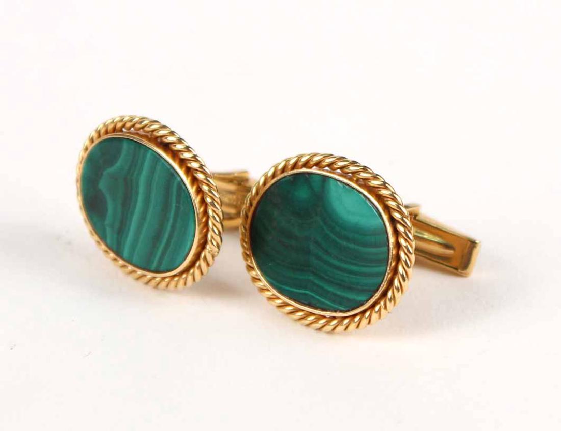 Pair of 14K Yellow Gold & Malachite Cufflinks (1 of 7)