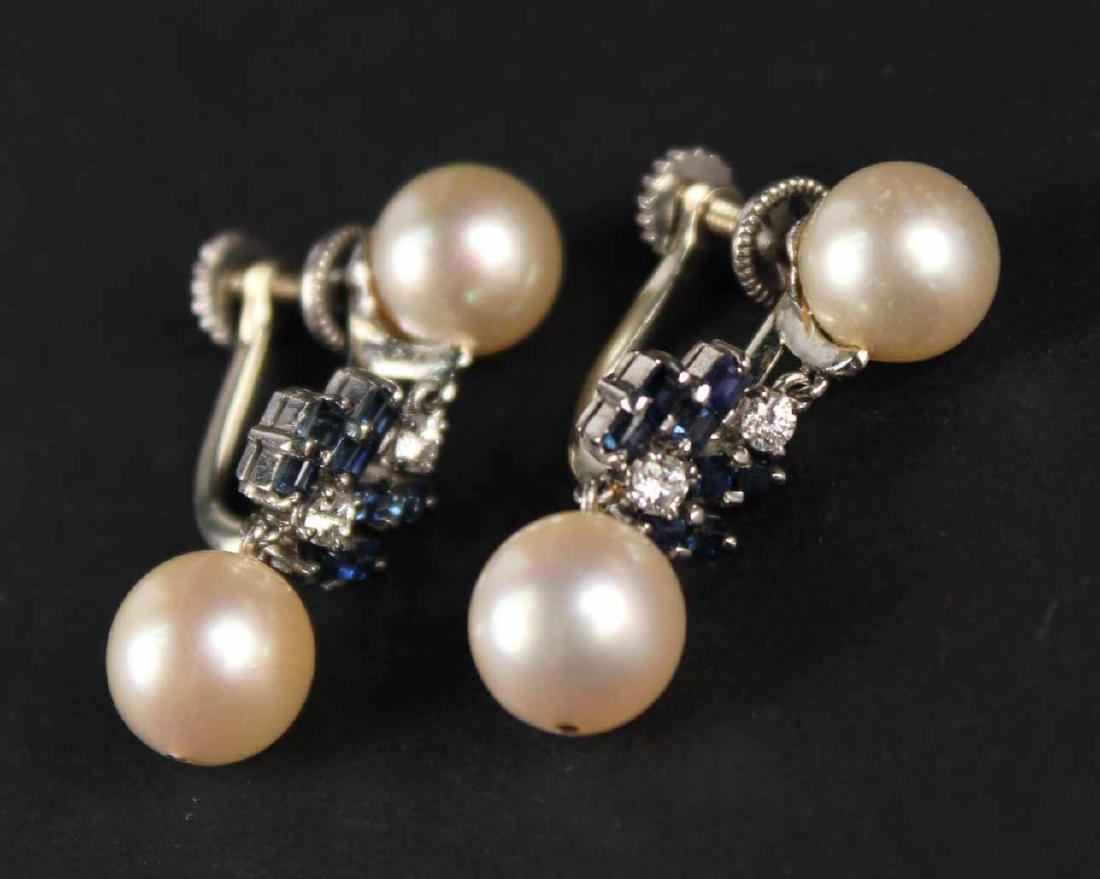 Pair of Pearl Diamond & Sapphire Drop Earrings (1 of 5)