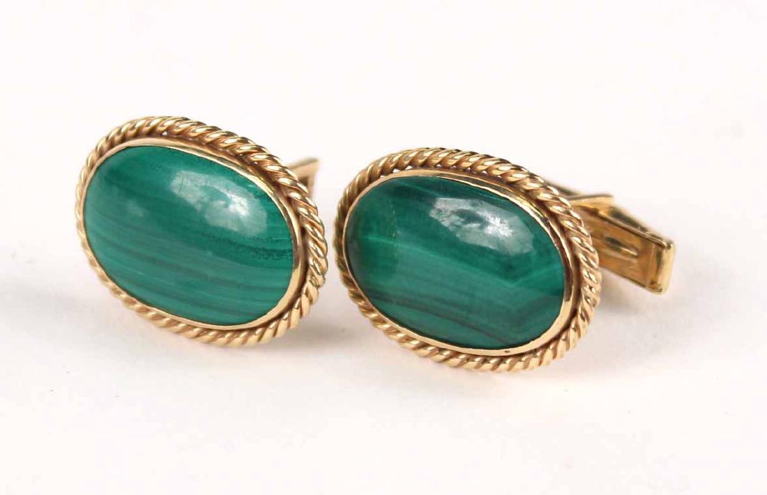 Pair of 14K Yellow Gold & Malachite Cufflinks (1 of 6)