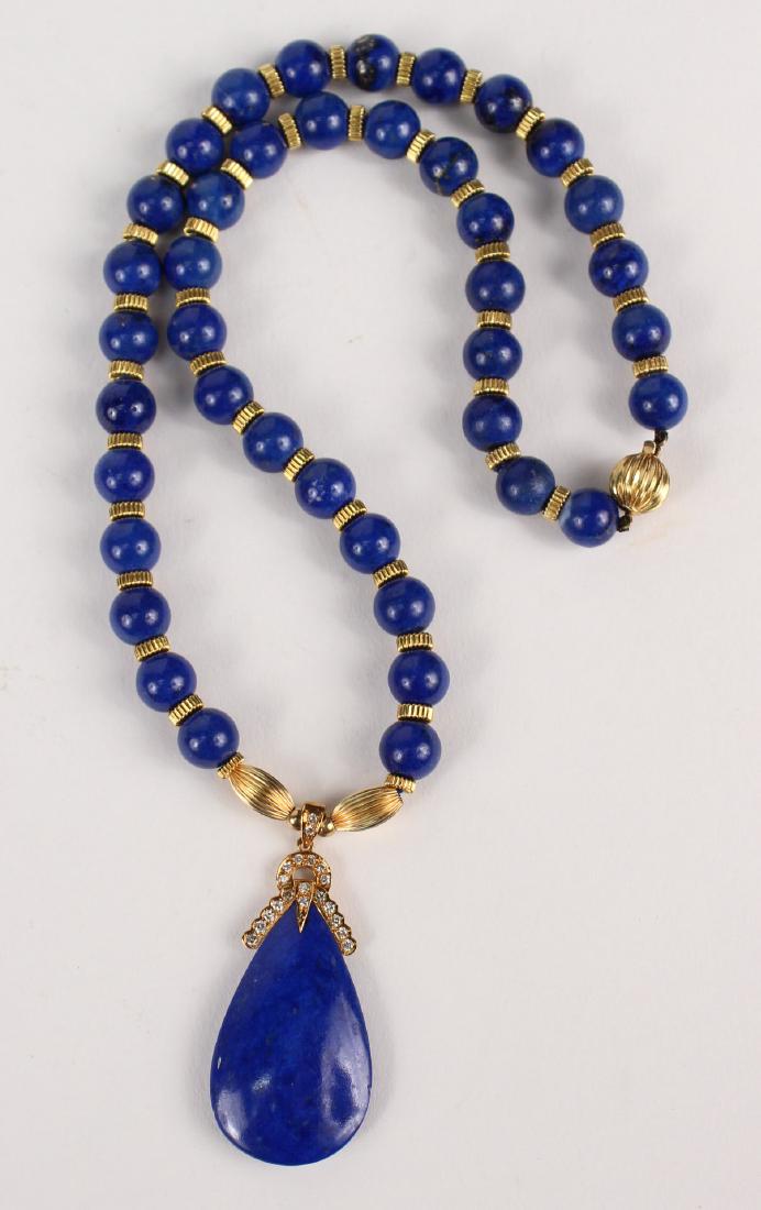 18K Yellow Gold & Lapis Lazuli & Diamond Necklace (1 of 9)