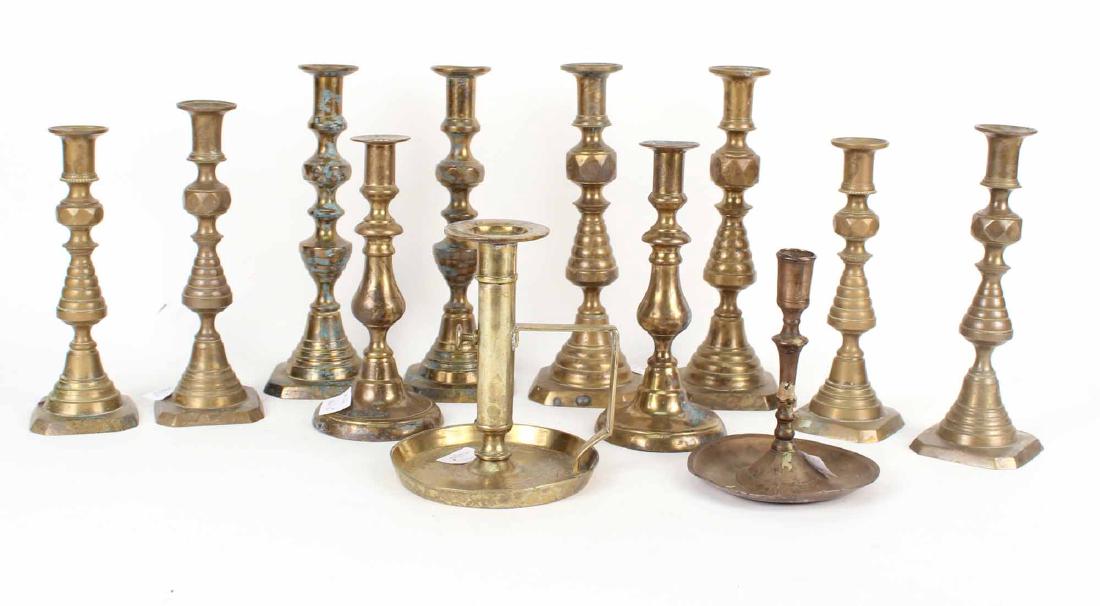 Group of Brass Beehive & Georgian Candlesticks (1 of 5)