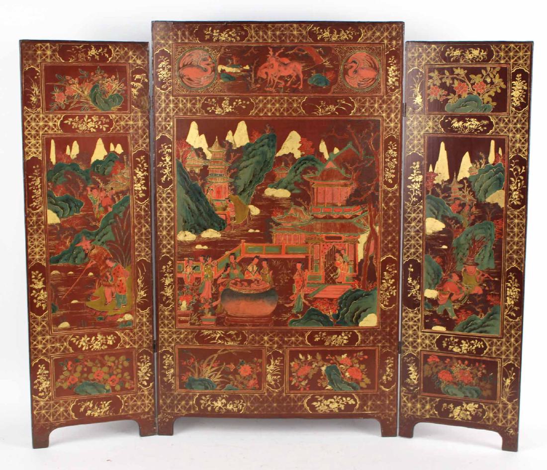 Chinese Painted Three-Panel Folding Screen (1 of 6)