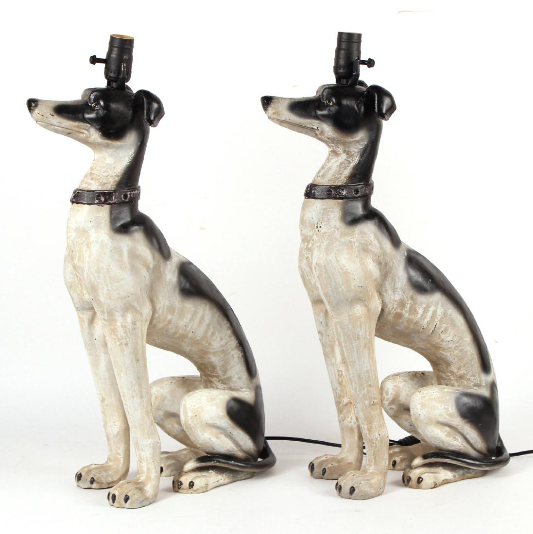 Pair of Painted Metal Whippet-Form Table Lamps: 20th C. 24-1/4"h