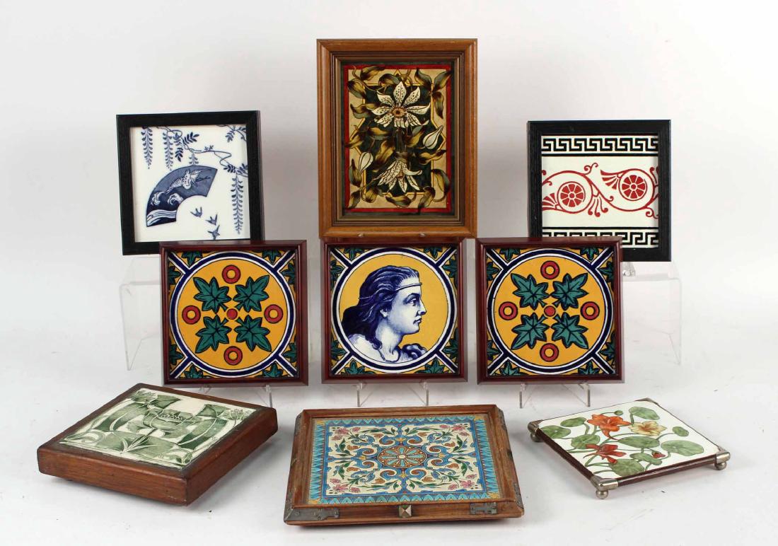 Nine Framed Glazed Ceramic Tiles (1 of 7)