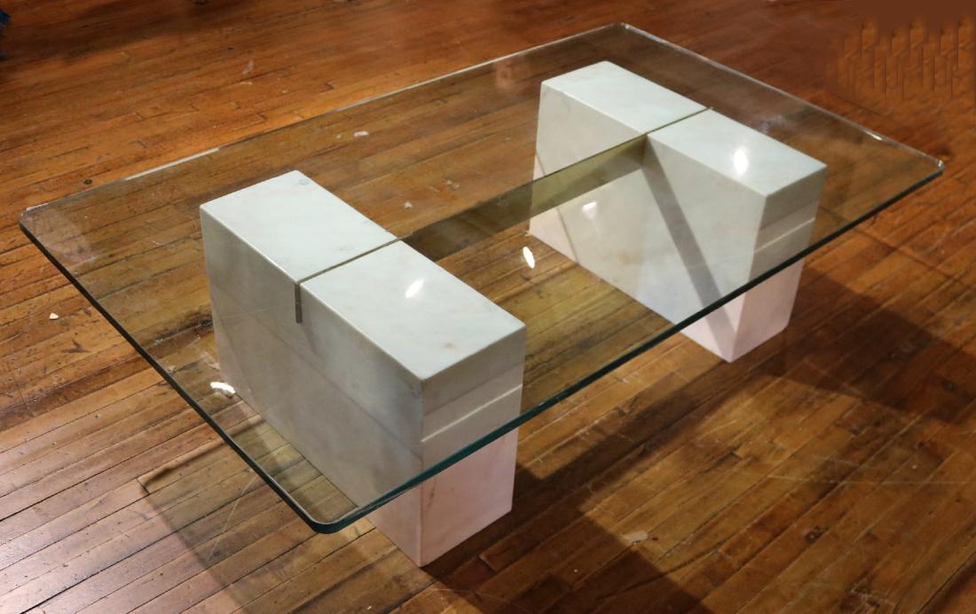 Modern, Stone, Brass, and Glass Low Table (1 of 4)