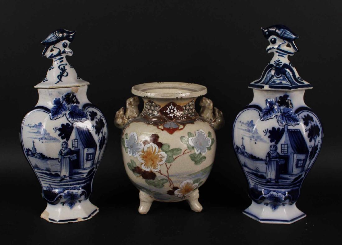 Pair of Dutch Blue & White Porcelain Covered Jars (1 of 5)
