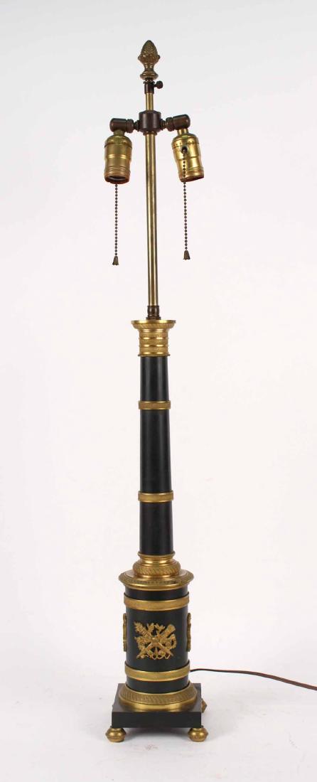 Neoclassical Gilt Green Painted Columnar Lamp (1 of 5)