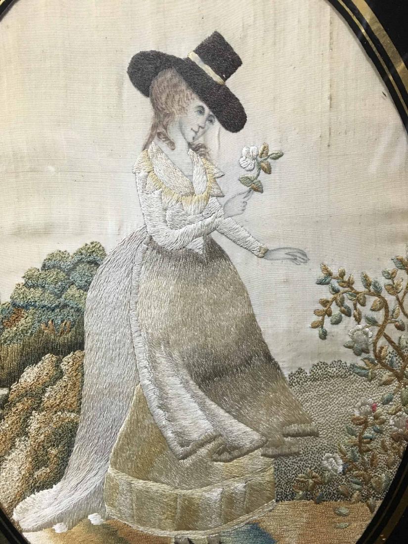 TWO FRAMED NEEDLEWORK ON SILK, FEMALE FIGURES (1 of 4)