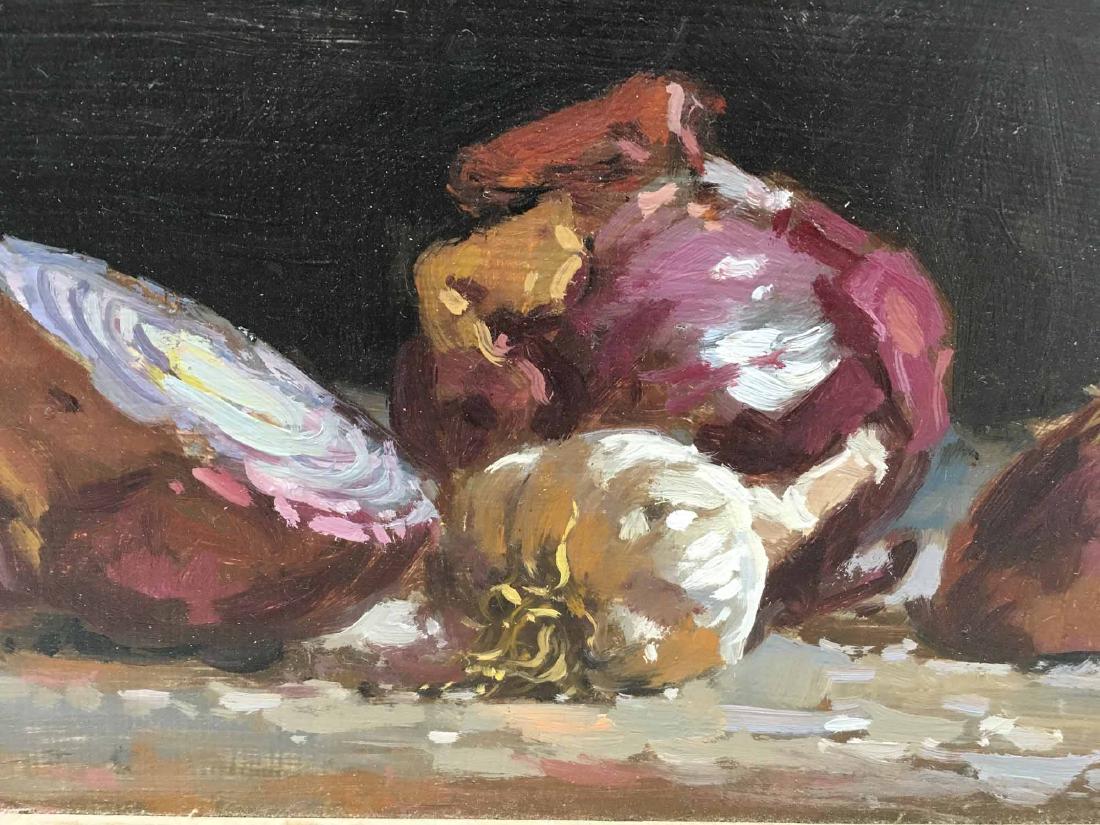 OIL ON BOARD STILL LIFE, RED ONIONS AND GARLIC (1 of 5)