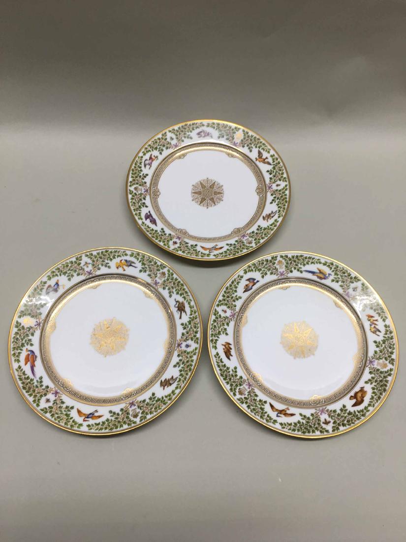 THREE SEVRES GILT, BIRD & FLORAL DECORATED PLATES (1 of 4)