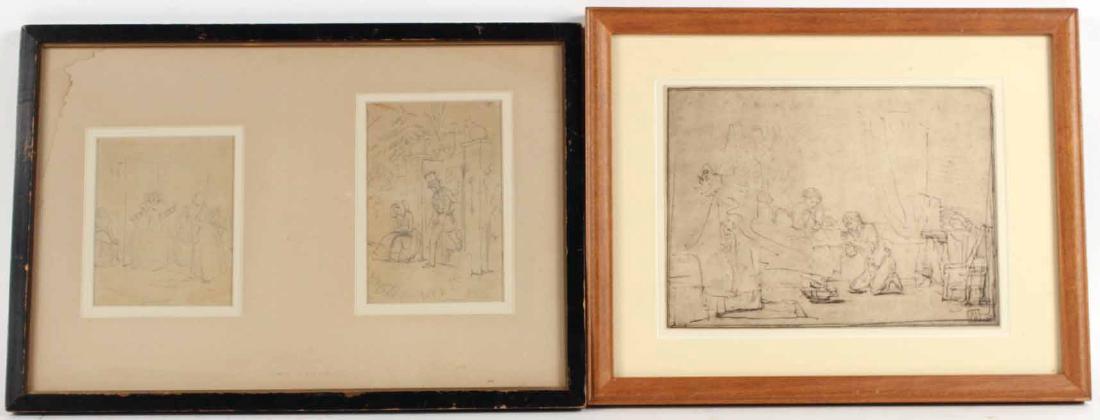 TWO PENCIL DRAWINGS (1 of 6)