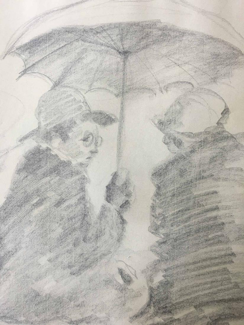 PENCIL SKETCH TWO FIGURES WITH UMBRELLA (1 of 2)