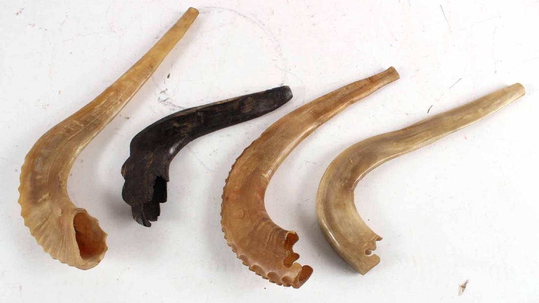 GROUP OF FOUR SHOFARS: Various ages, origins and sizes. Longest 15"l