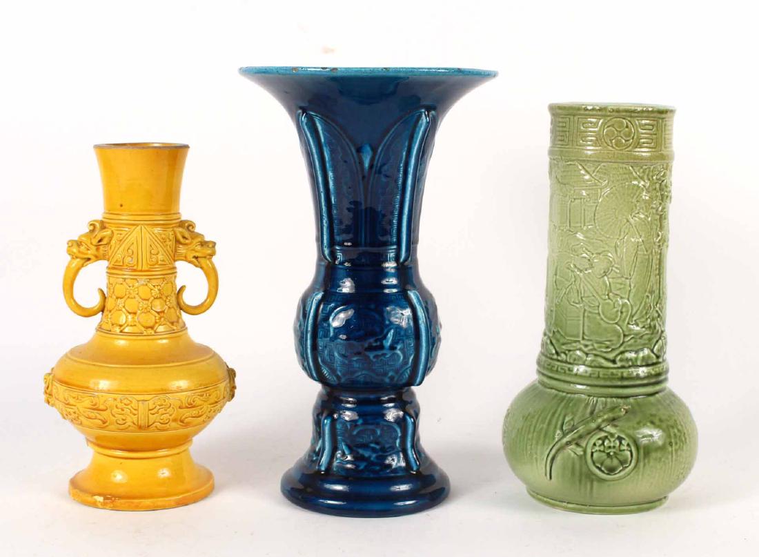 THREE ART POTTERY VASES (1 of 10)