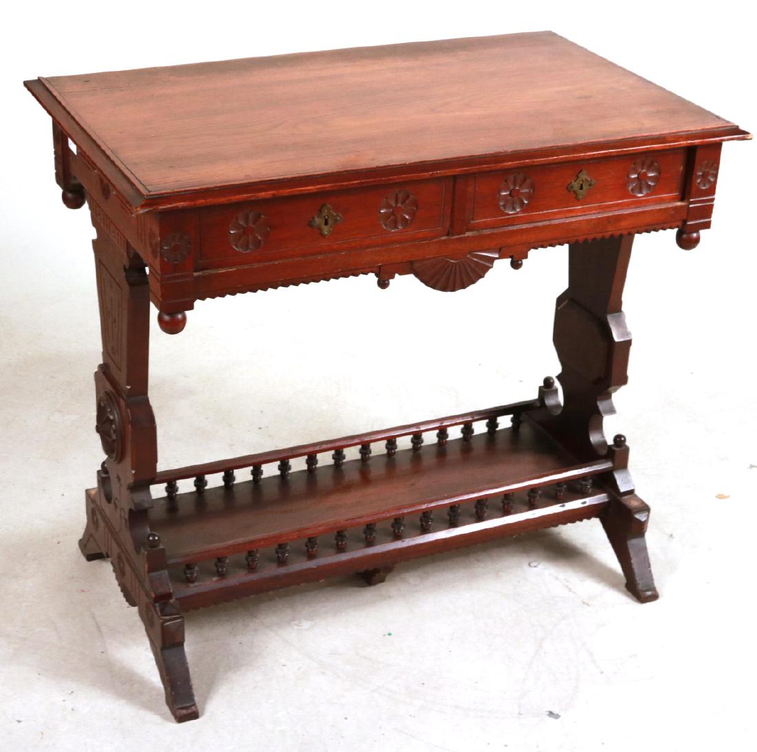 CARVED WALNUT PIER TABLE: American or English, 19th C. 30-1/2"h x 33-3/4"w x 20-3/4"d