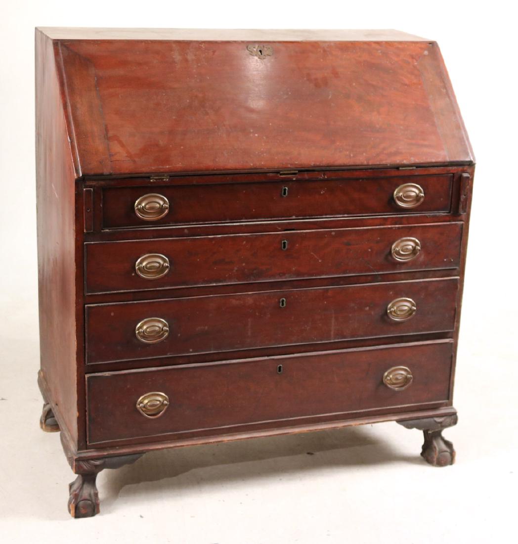 MAHOGANY SLANT FRONT DESK: 44"h x 40"w x 21"d Provenance: Property Sold for the Benefit of Greenwood Gardens, Short Hills, NJ.