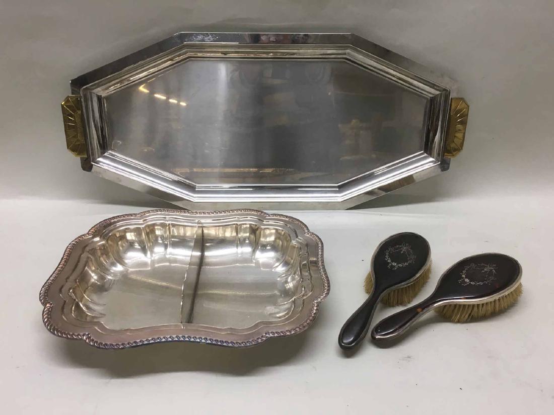 PAIR OF ENGLISH SILVER INLAID BRUSHES (1 of 6)