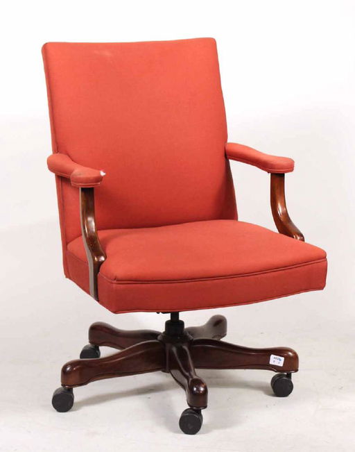 Red Upholstered Mahogany Swivel Desk Chair