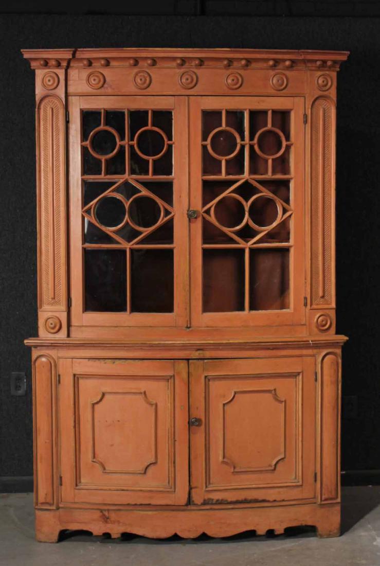Federal Red-Painted Bow-Front Corner Cupboard (1 of 8)