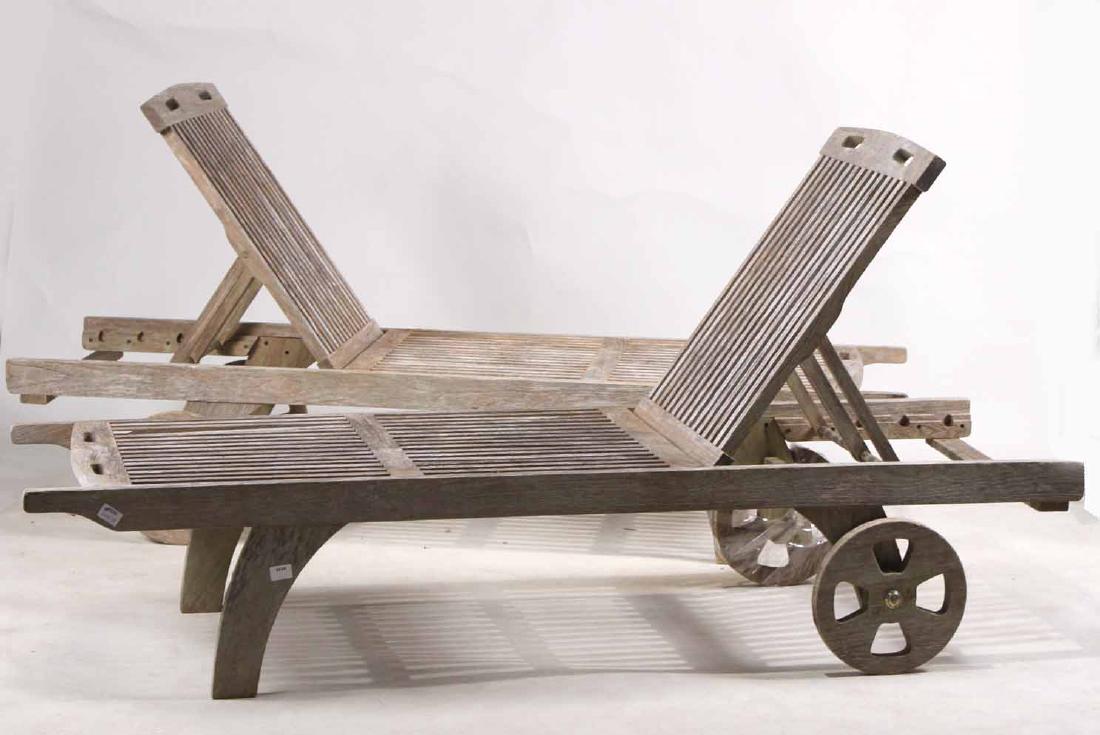 Pair of Weathered Teak Chaise Lounges (1 of 7)